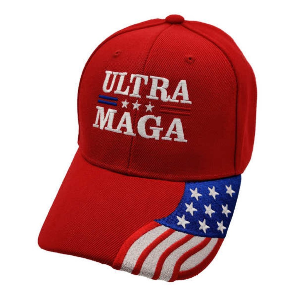 Ultra MAGA Premium Embroidered Hat w/Flag Bill (Red) - PatriotDepot.com