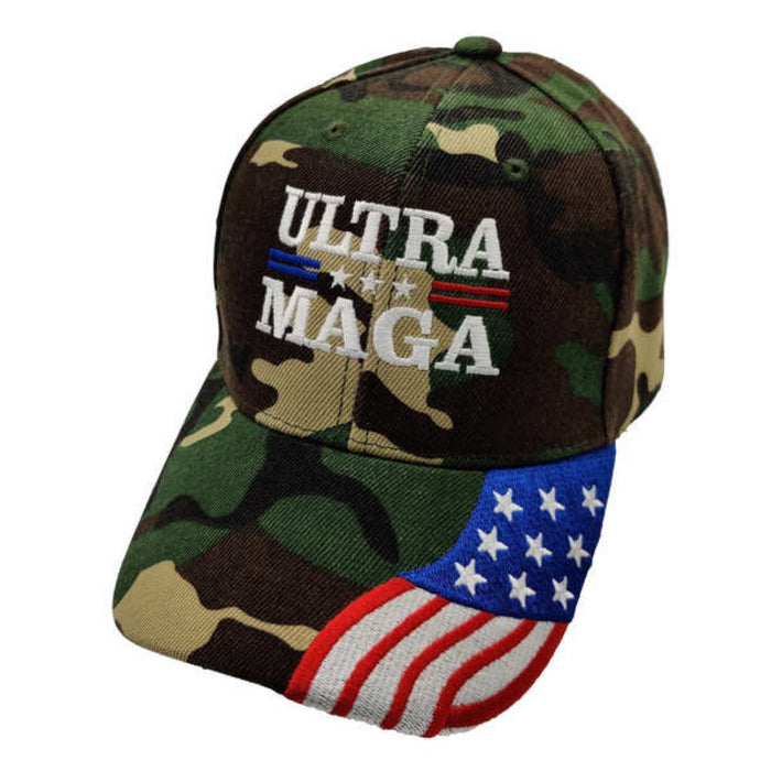 Ultra MAGA Premium Embroidered Hat & Flag Bill (Camo)