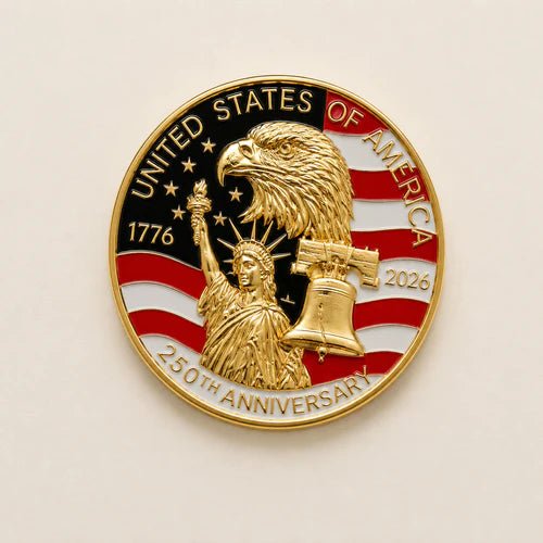 United States of America 250th Anniversary Commemorative Lapel Pin | Eagle, Liberty & Bell | 1776-2026 - PatriotDepot.com