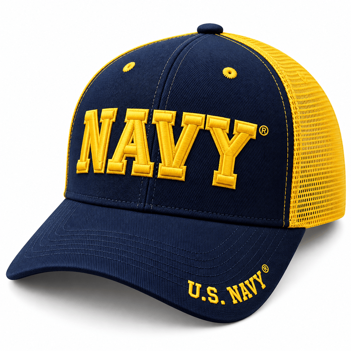 U.S. Navy Bold Block Letter Embroidered Trucker Hat - PatriotDepot.com
