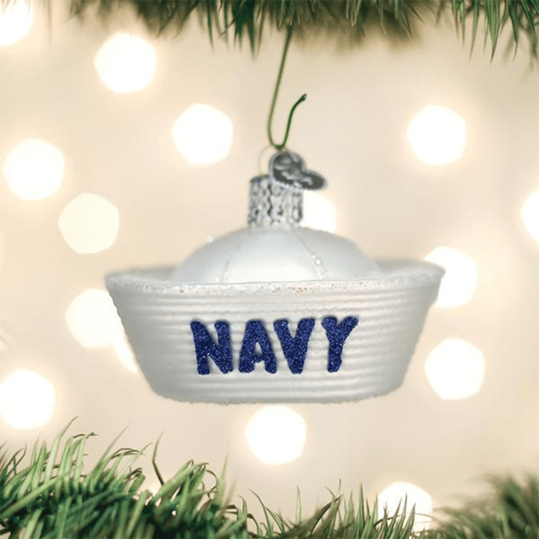 U.S. Navy Cap Glass Ornament - PatriotDepot.com