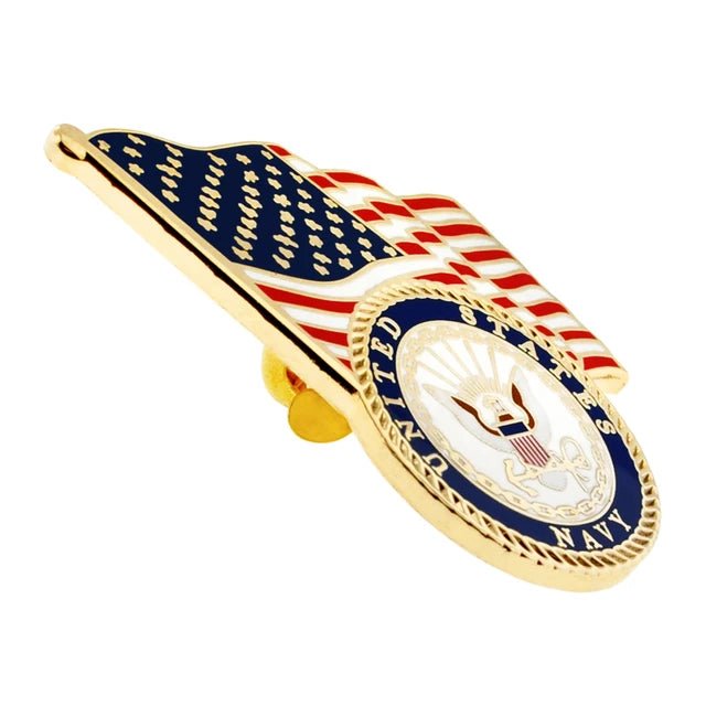 U.S. Navy Emblem & American Flag Patriotic Lapel Pin | Officially Licensed - PatriotDepot.com