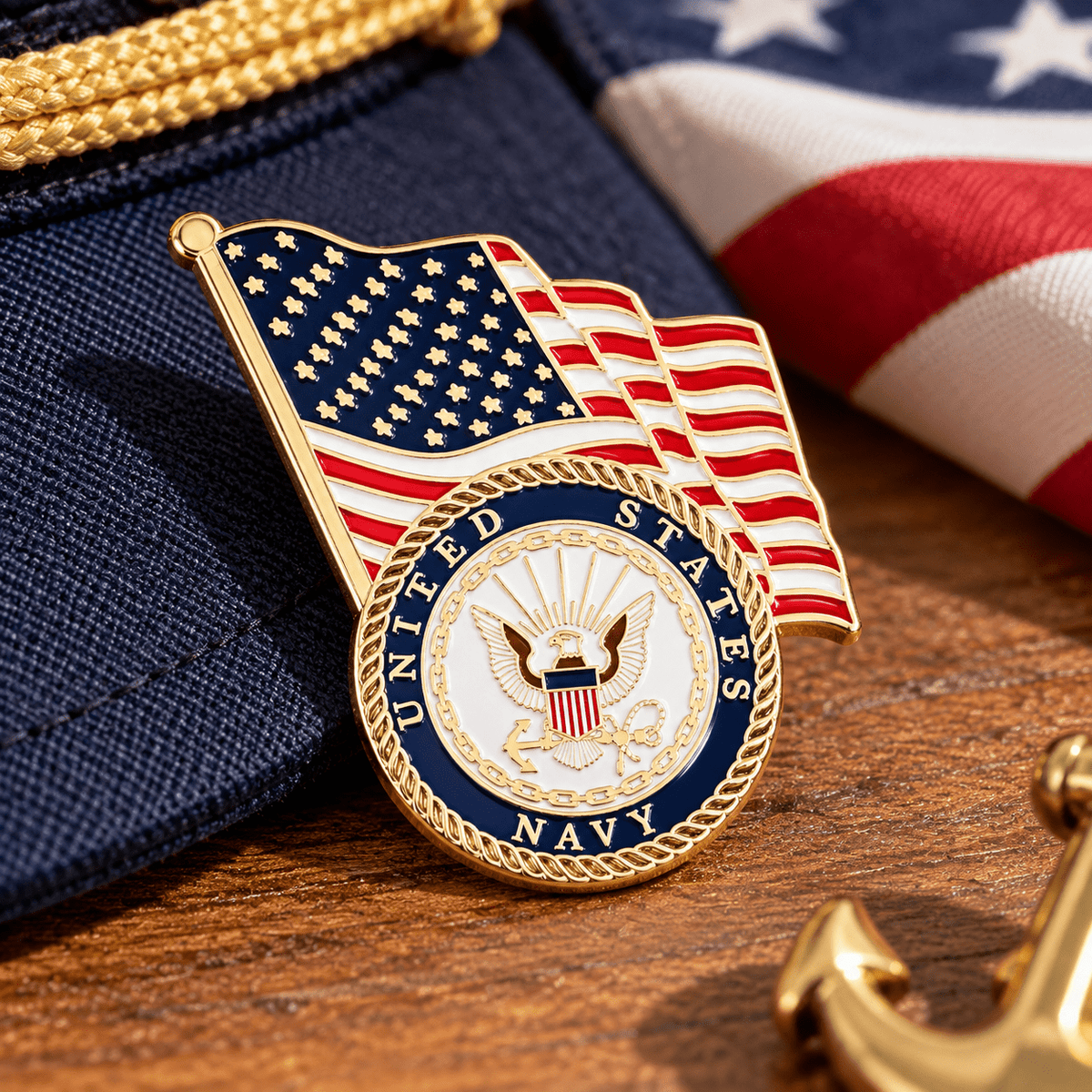 U.S. Navy Emblem & American Flag Patriotic Lapel Pin | Officially Licensed - PatriotDepot.com