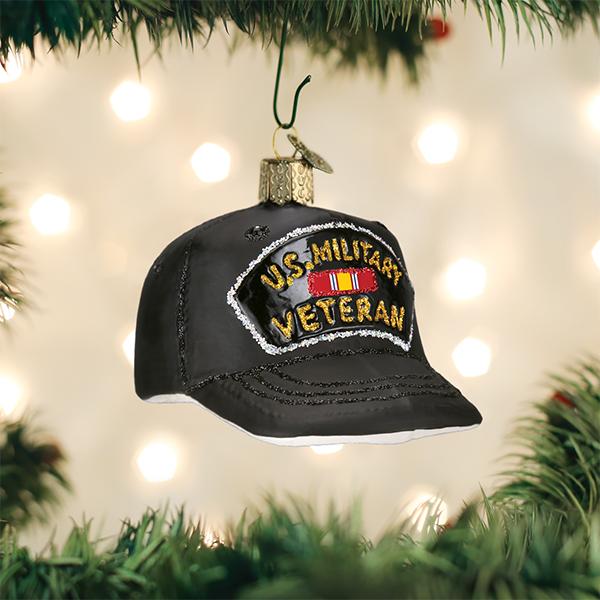 U.S. Veteran Cap Glass Ornament - PatriotDepot.com