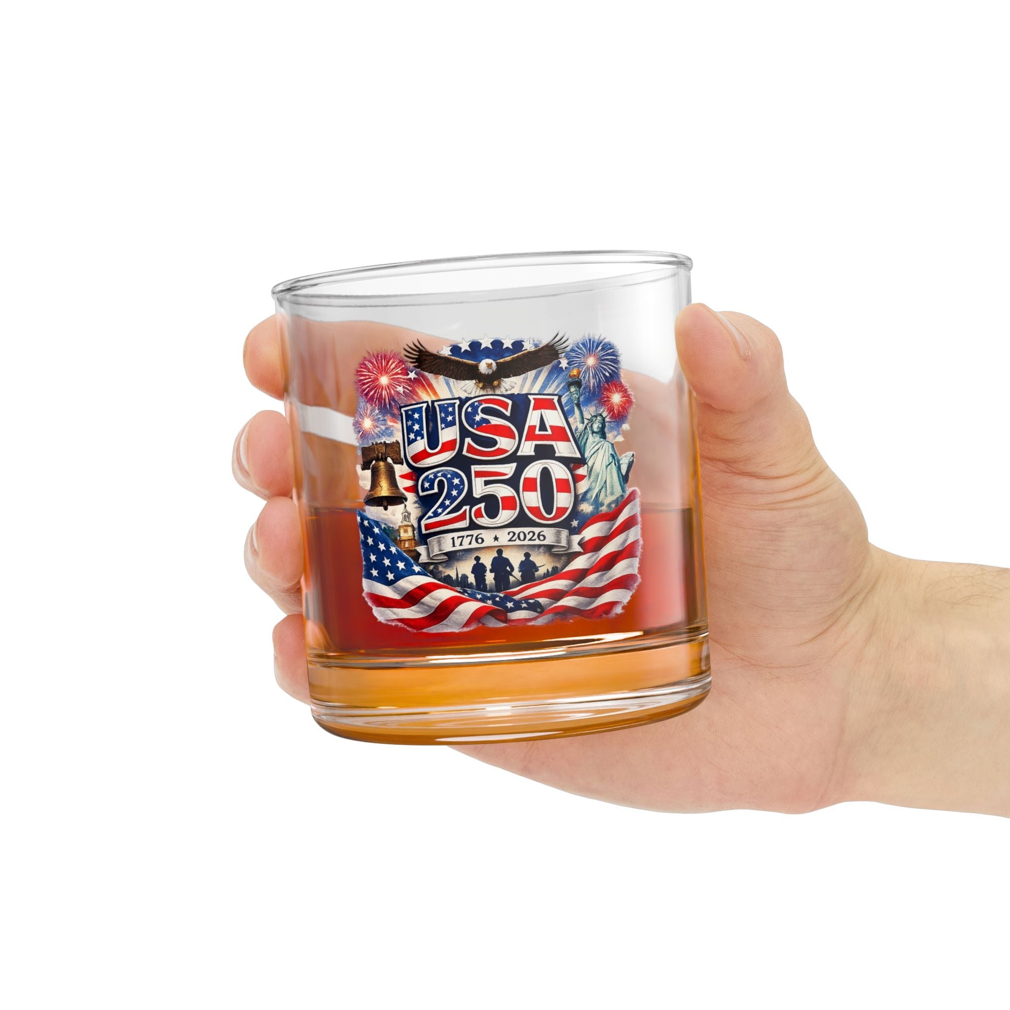 USA 250 Semiquincentennial Patriotic Eagle Rocks Glass – 1776–2026 Limited Edition - PatriotDepot.com