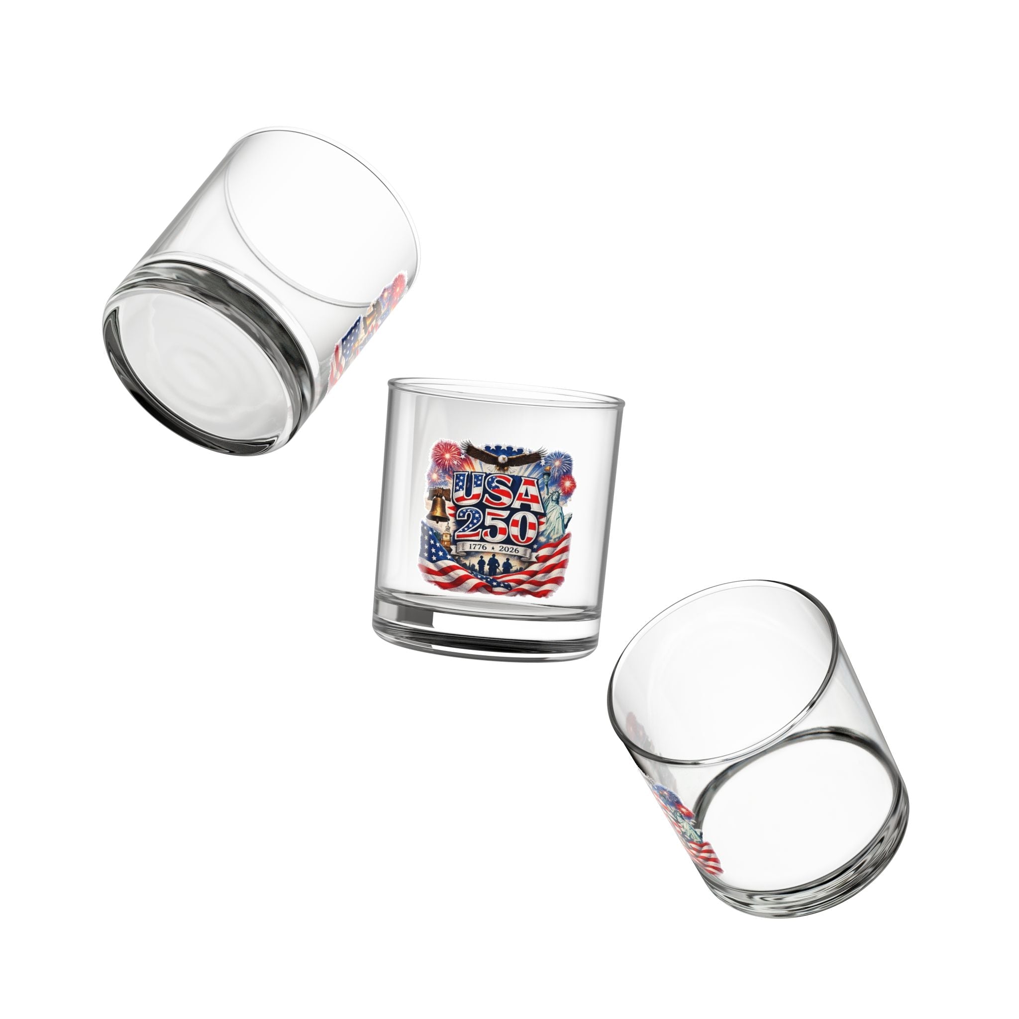 USA 250 Semiquincentennial Patriotic Eagle Rocks Glass – 1776–2026 Limited Edition - PatriotDepot.com