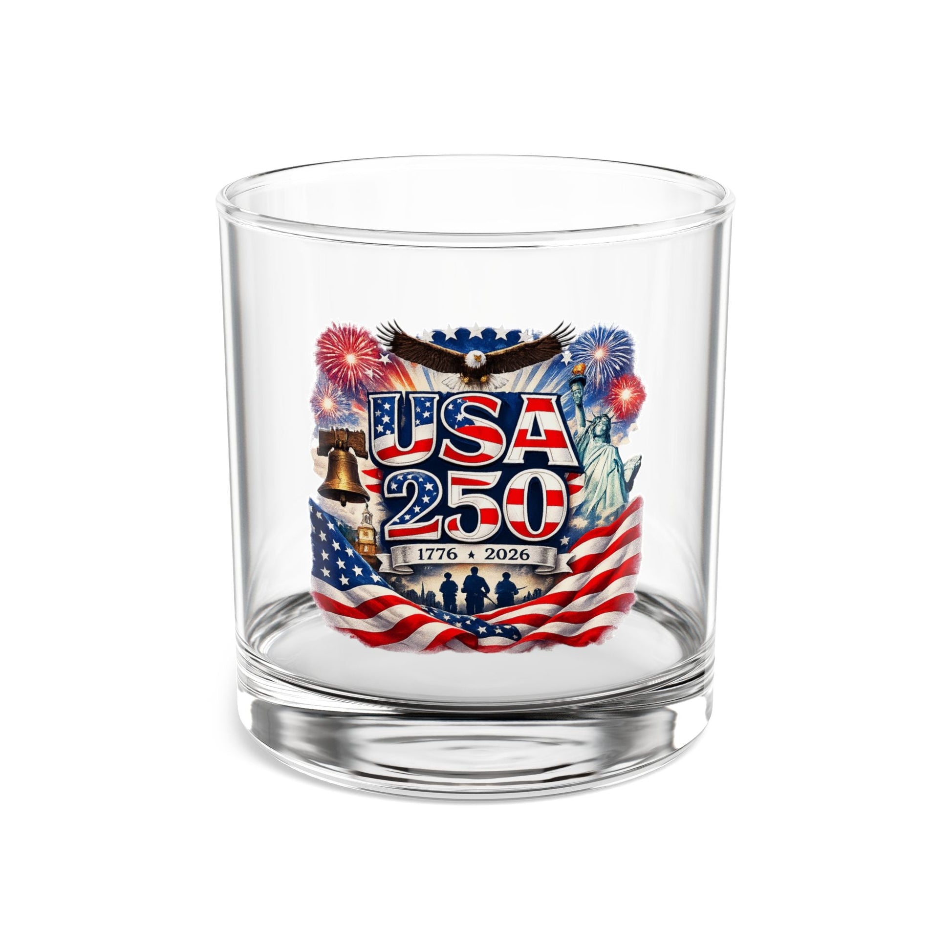 USA 250 Semiquincentennial Patriotic Eagle Rocks Glass – 1776–2026 Limited Edition - PatriotDepot.com