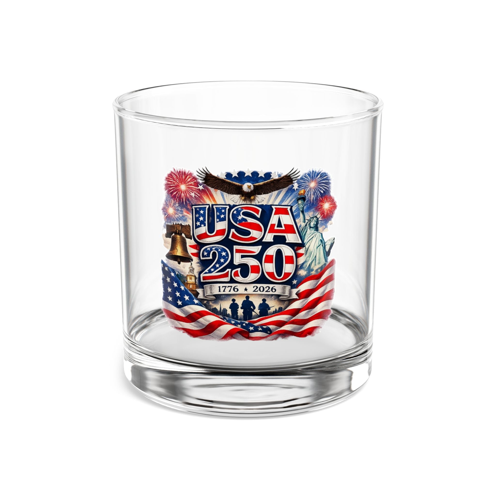USA 250 Semiquincentennial Patriotic Eagle Rocks Glass – 1776–2026 Limited Edition - PatriotDepot.com