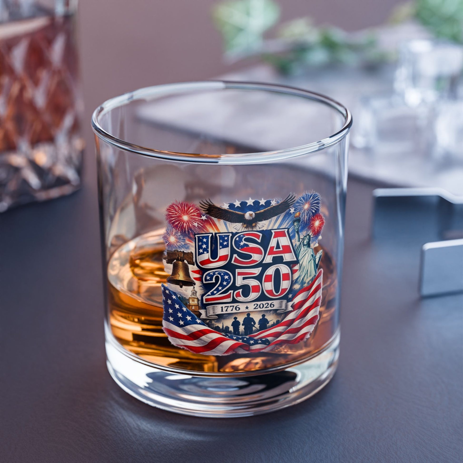 USA 250 Semiquincentennial Patriotic Eagle Rocks Glass – 1776–2026 Limited Edition - PatriotDepot.com