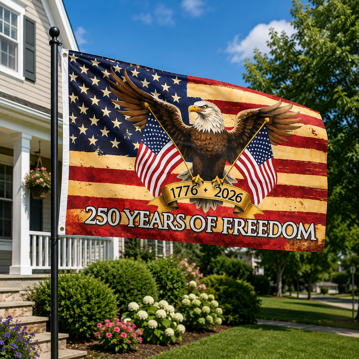 USA 250 Years of Freedom Patriotic Eagle Flag – 1776–2026 American Anniversary Flag - PatriotDepot.com