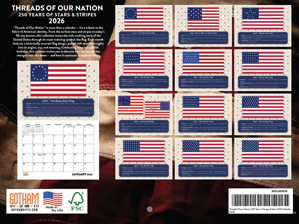 USA 250th Anniversary 1776 “Thread of a Nation” 2026 Wall Calendar - PatriotDepot.com