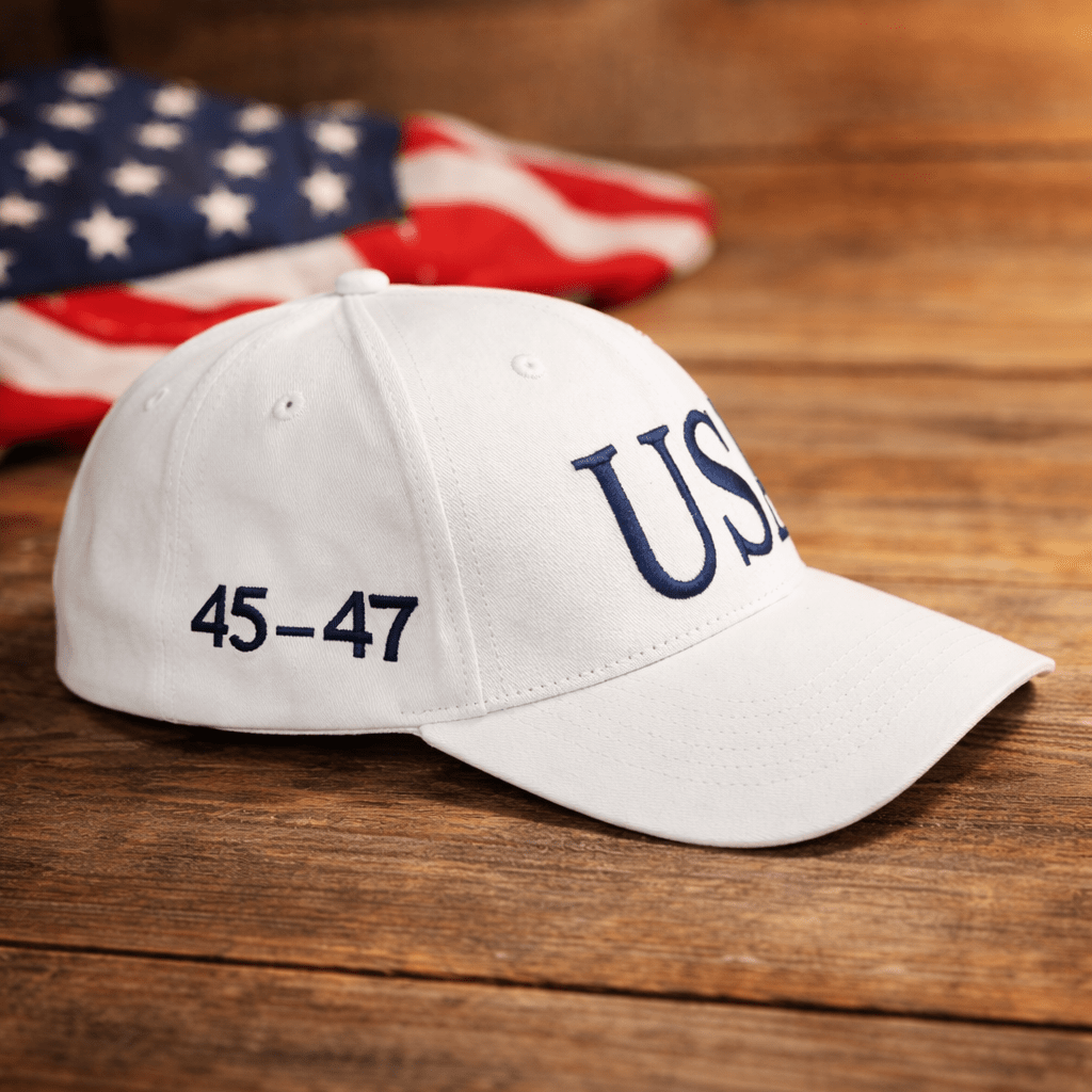 USA 45 - 47 100% Cotton Twill Embroidered Hat (White) - PatriotDepot.com