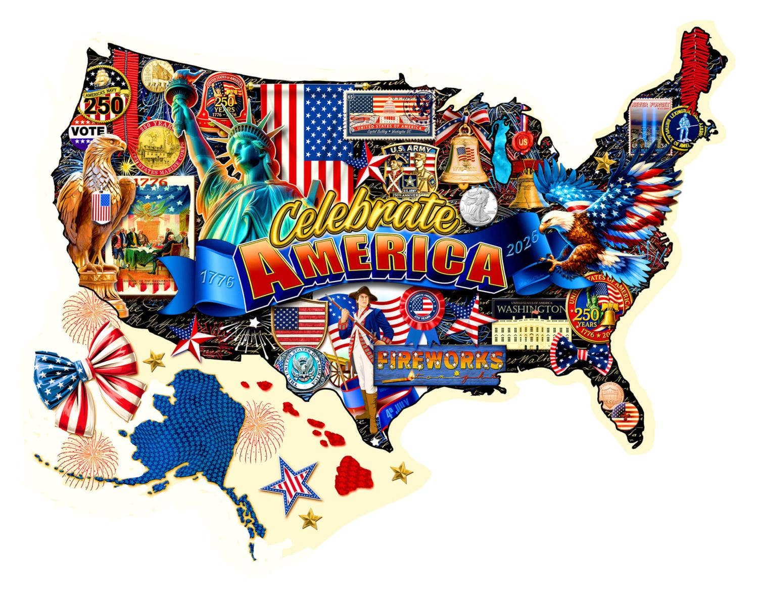 USA - Shaped America 250th Anniversary Jigsaw Puzzle | 600 Pieces - PatriotDepot.com