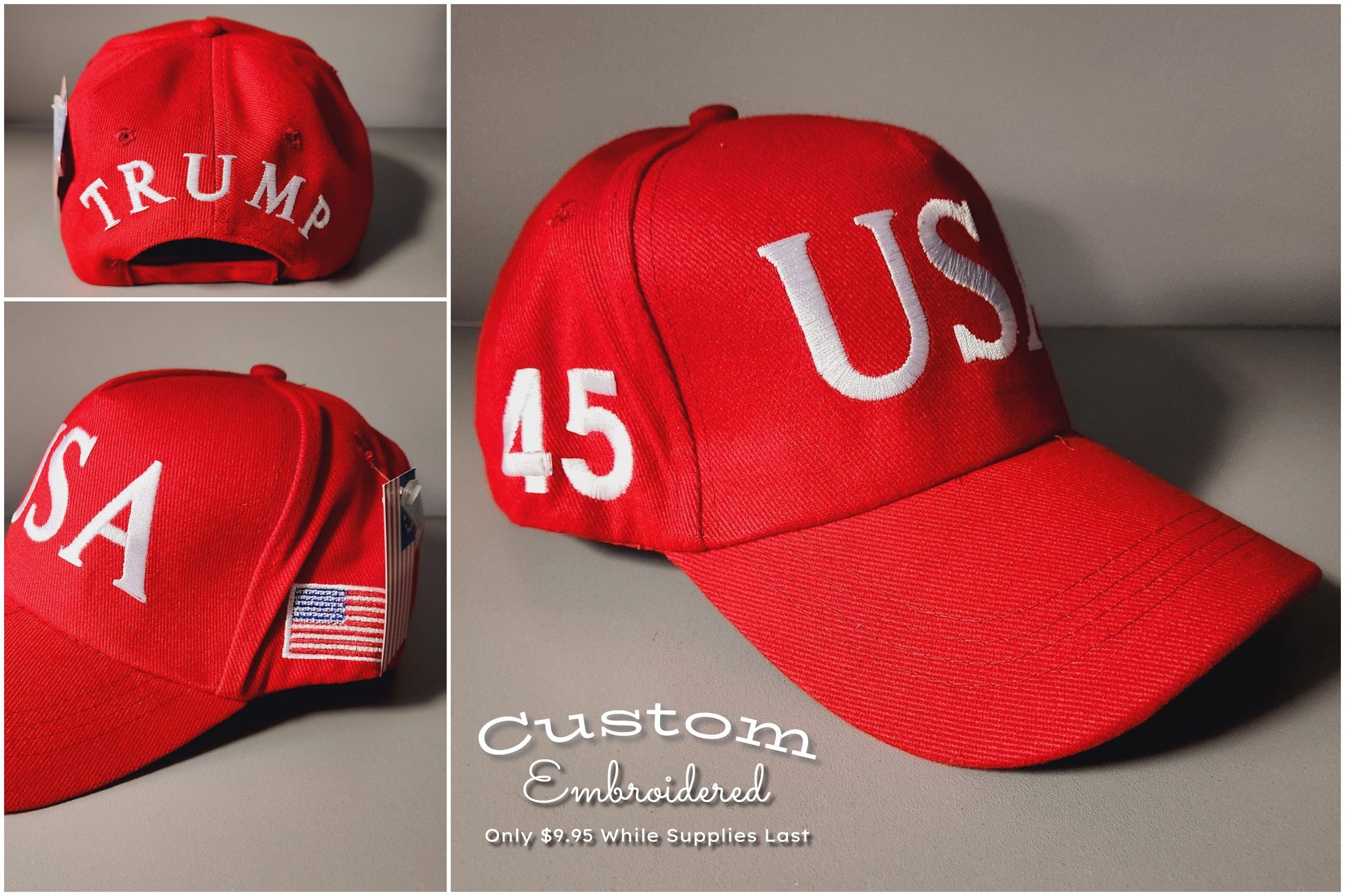 USA Trump 45 100% Cotton Twill Embroidered Hat (Red) - PatriotDepot.com