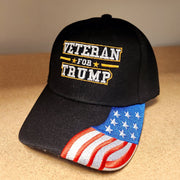 Veteran for Trump Custom Embroidered w/flag bill (Black) - PatriotDepot.com