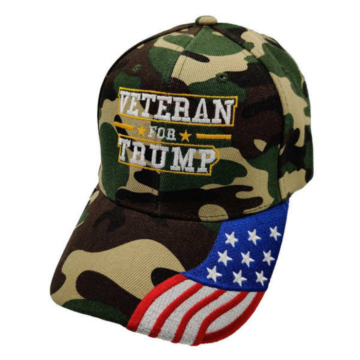 Veteran for Trump Custom Embroidered Hat with Flag Bill
