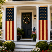 Vintage American Flag Pull Down Banners – Tea - Stained Pair | 12" x 80" - PatriotDepot.com
