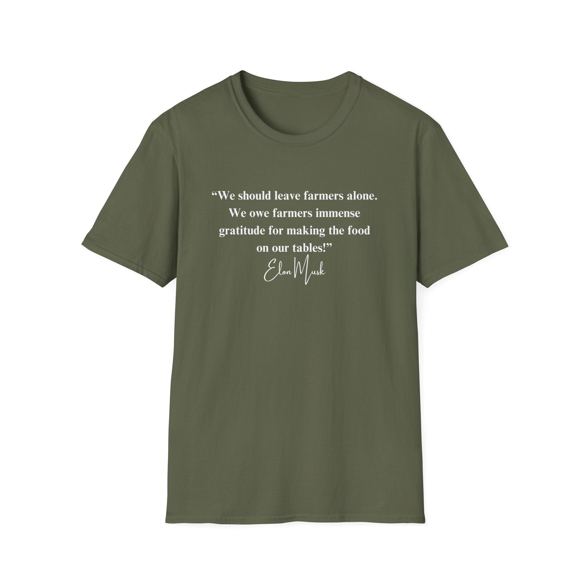 "We should leave farmers alone" Elon Musk Quote T-Shirt - PatriotDepot.com