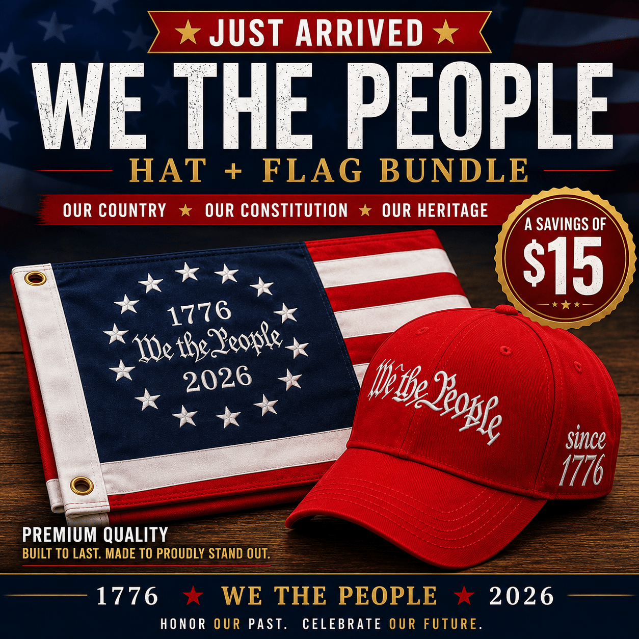 We the People 1776–2026 Bundle | Hat & Flag 2-Pack - PatriotDepot.com