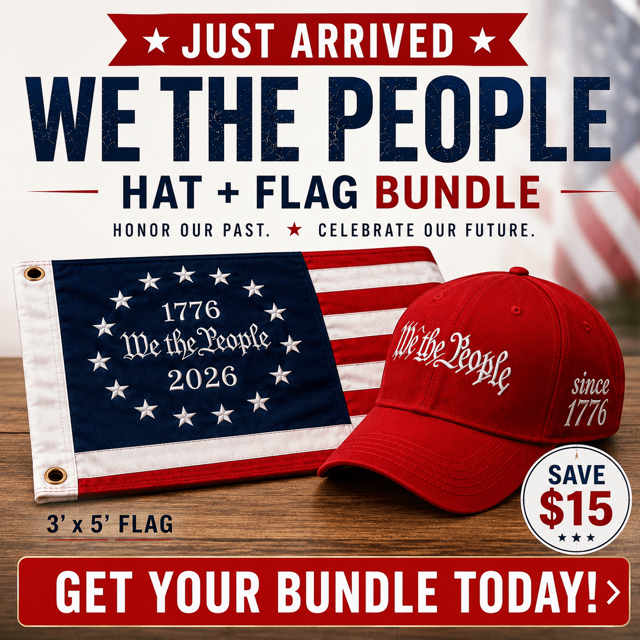 We the People 1776–2026 Bundle | Hat & Flag 2-Pack - PatriotDepot.com