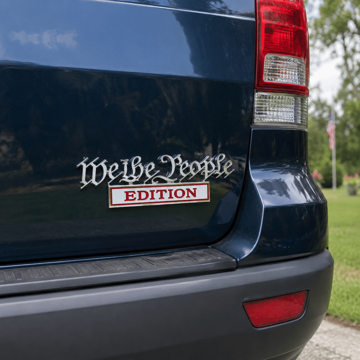 We the People Edition Auto Emblem (Silver/Red Trim) - PatriotDepot.com