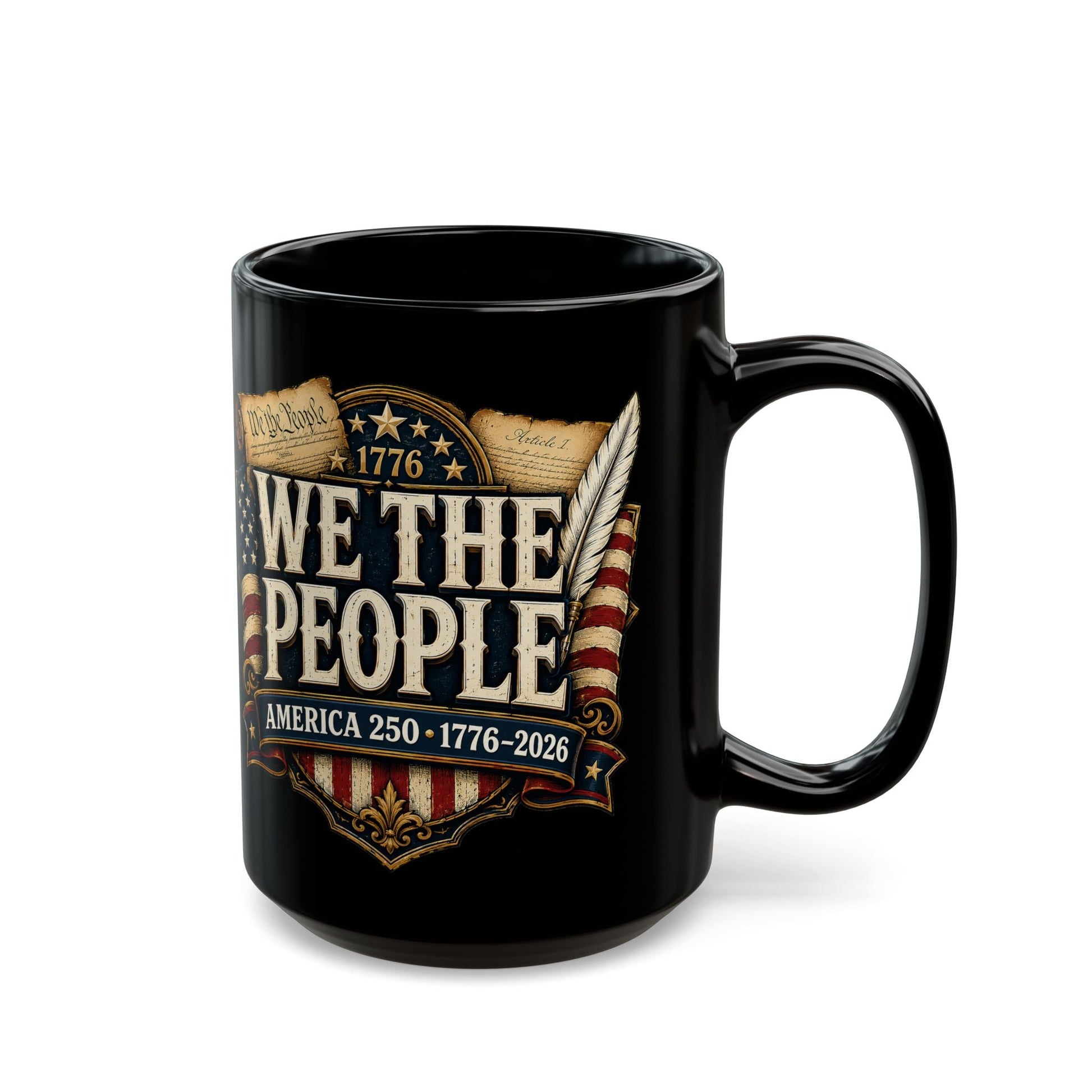 We The People Patriotic Coffee Mug – 1776–2026 American Anniversary Black Ceramic Cup - PatriotDepot.com