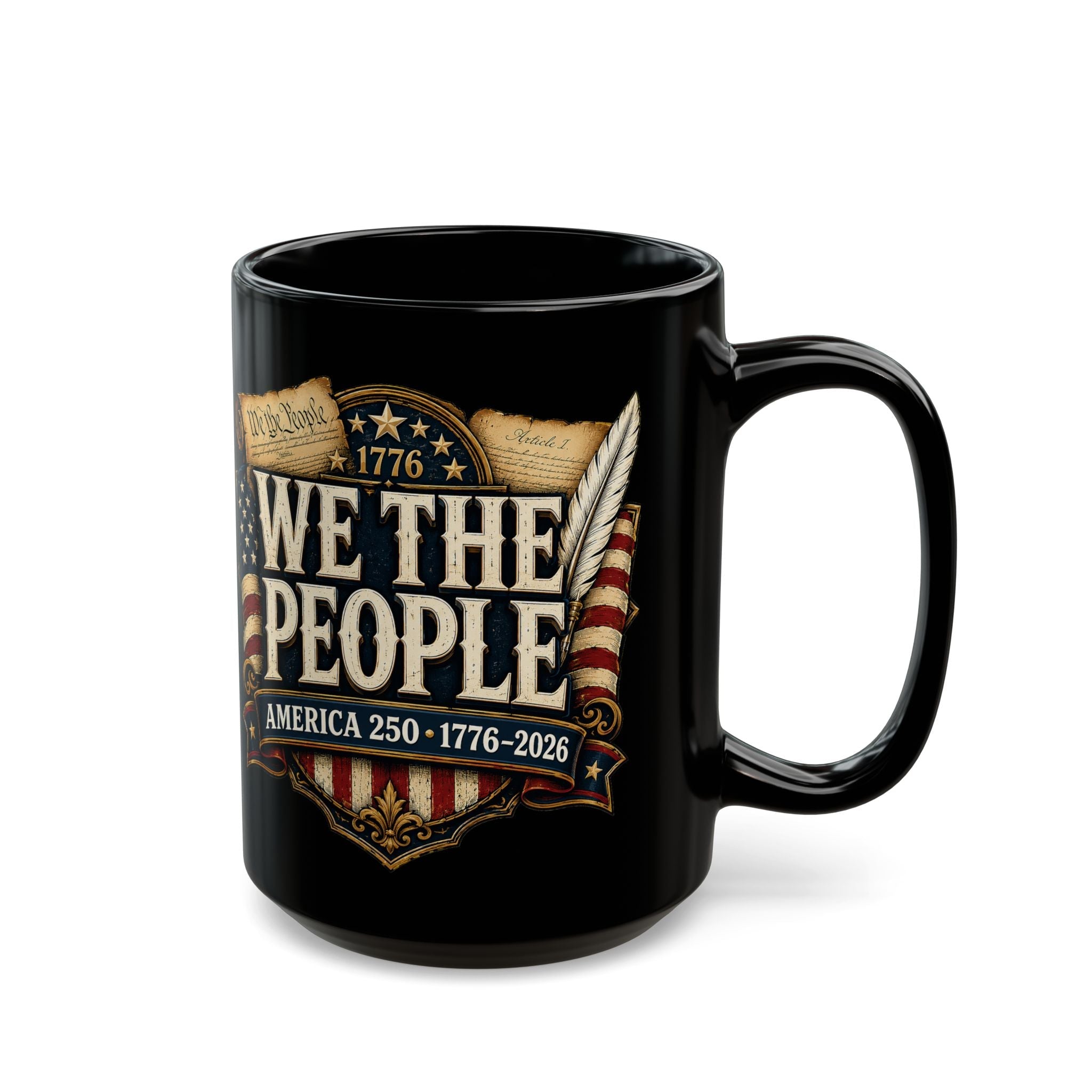 We The People Patriotic Coffee Mug – 1776–2026 American Anniversary Black Ceramic Cup - PatriotDepot.com