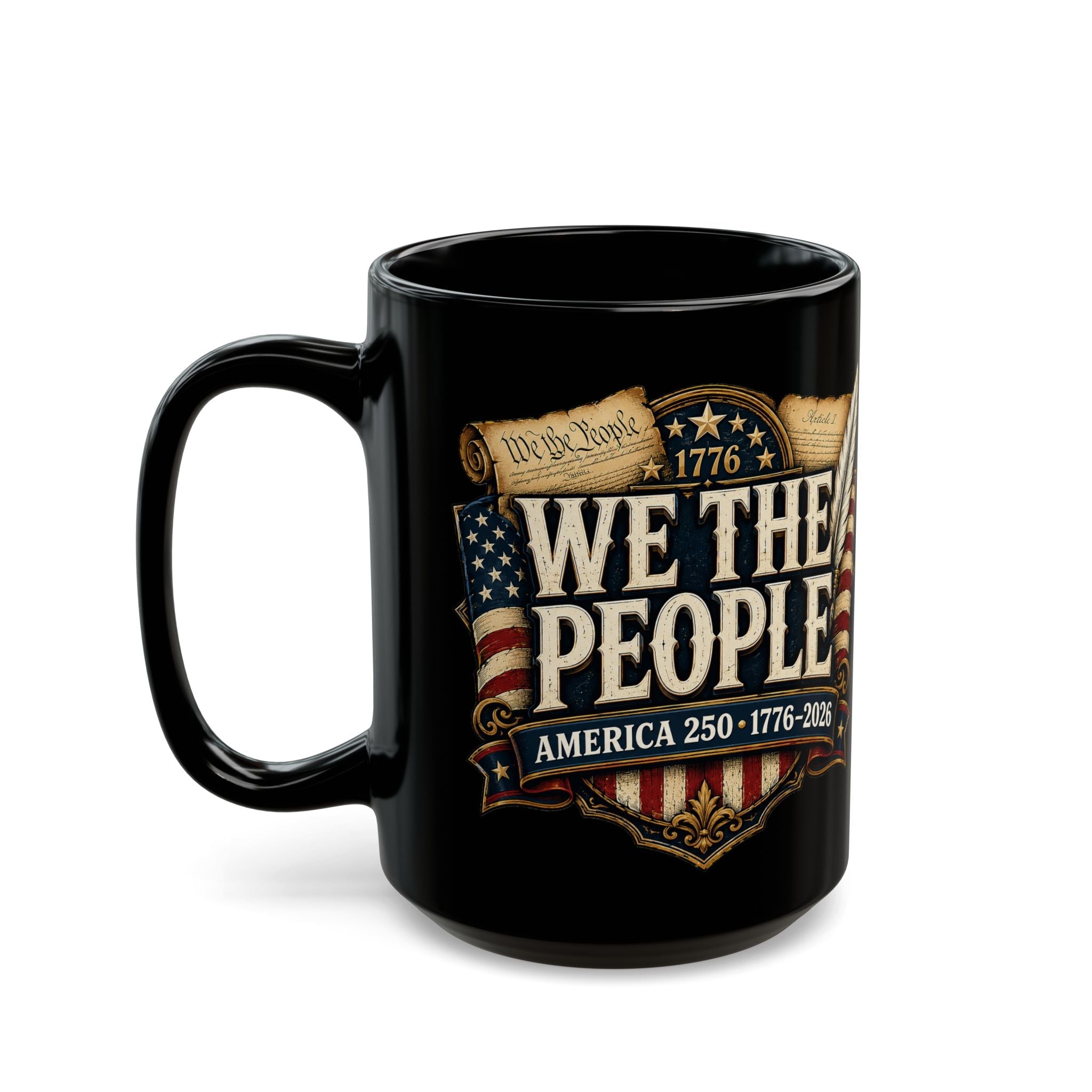 We The People Patriotic Coffee Mug – 1776–2026 American Anniversary Black Ceramic Cup - PatriotDepot.com