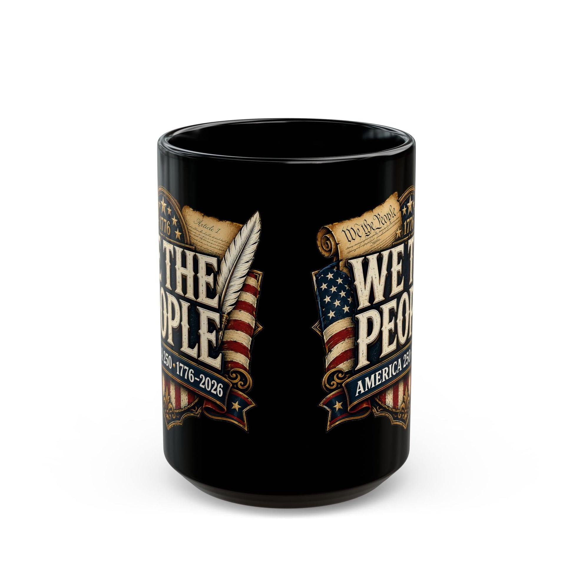 We The People Patriotic Coffee Mug – 1776–2026 American Anniversary Black Ceramic Cup - PatriotDepot.com
