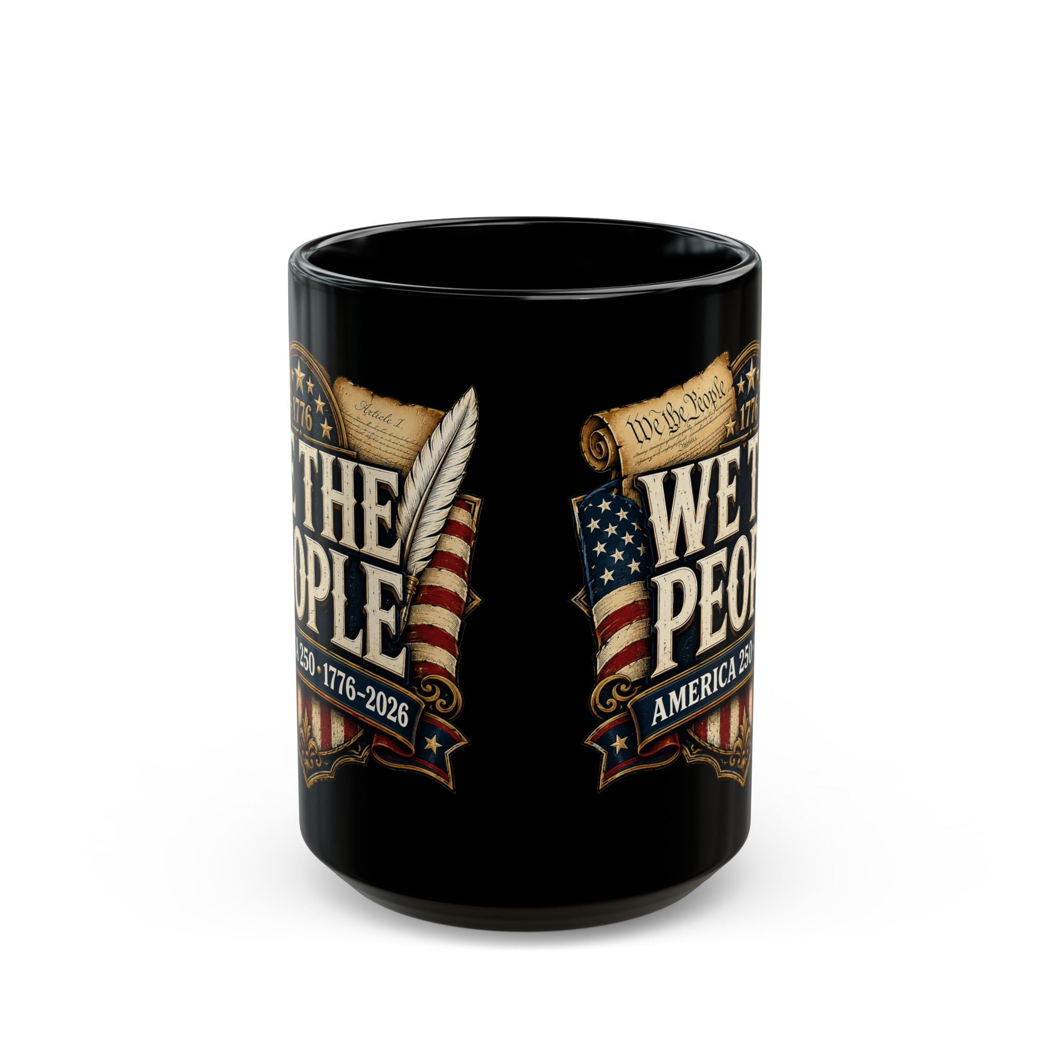 We The People Patriotic Coffee Mug – 1776–2026 American Anniversary Black Ceramic Cup - PatriotDepot.com