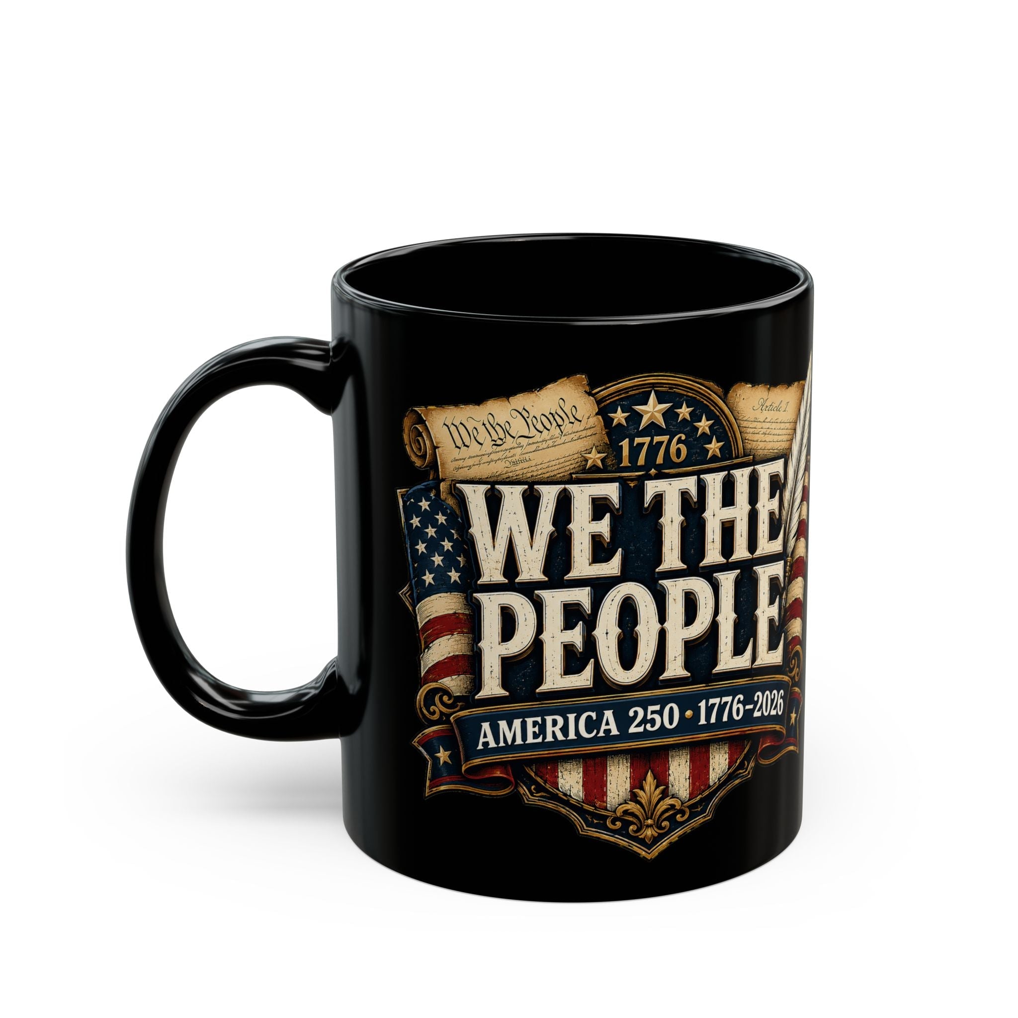 We The People Patriotic Coffee Mug – 1776–2026 American Anniversary Black Ceramic Cup - PatriotDepot.com