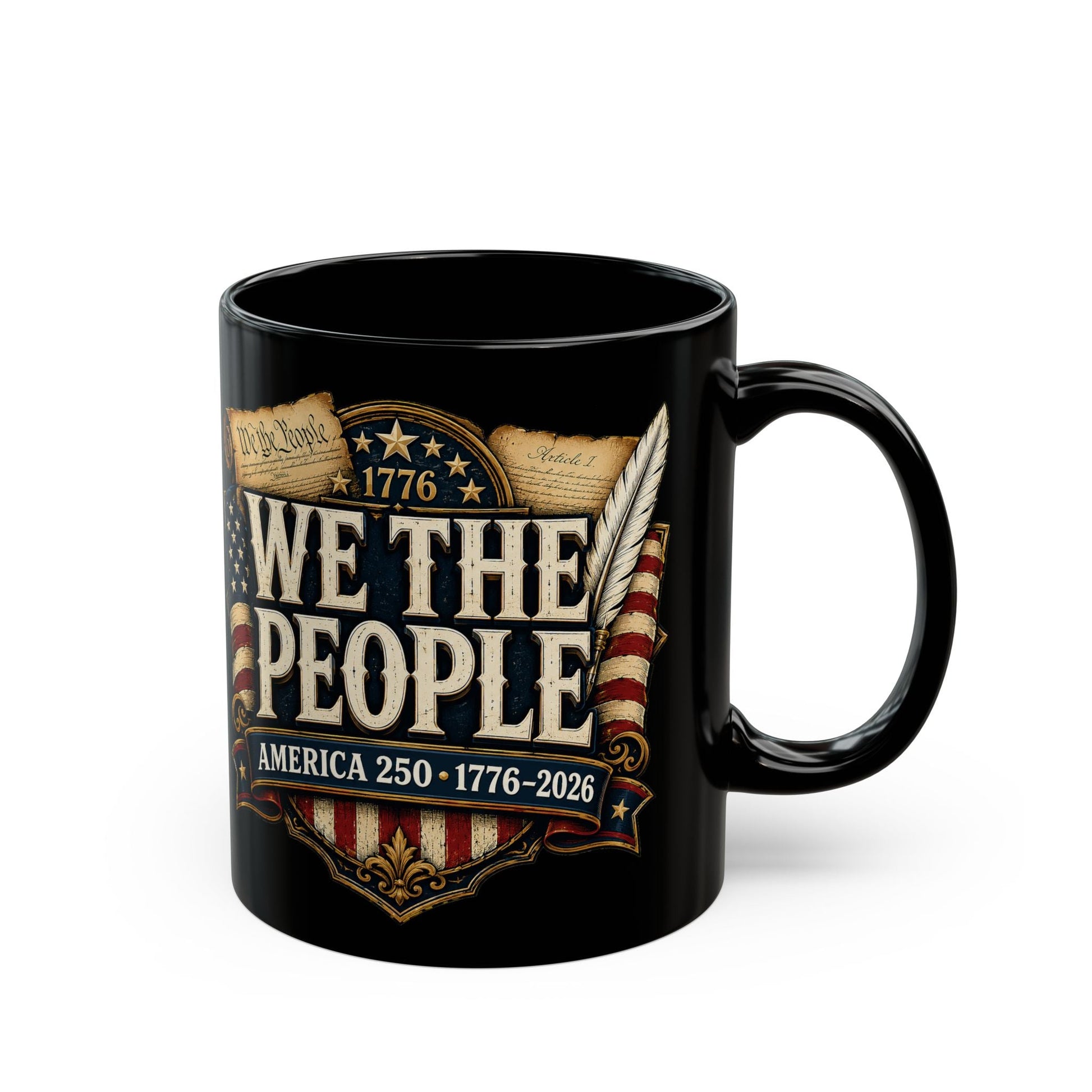 We The People Patriotic Coffee Mug – 1776–2026 American Anniversary Black Ceramic Cup - PatriotDepot.com