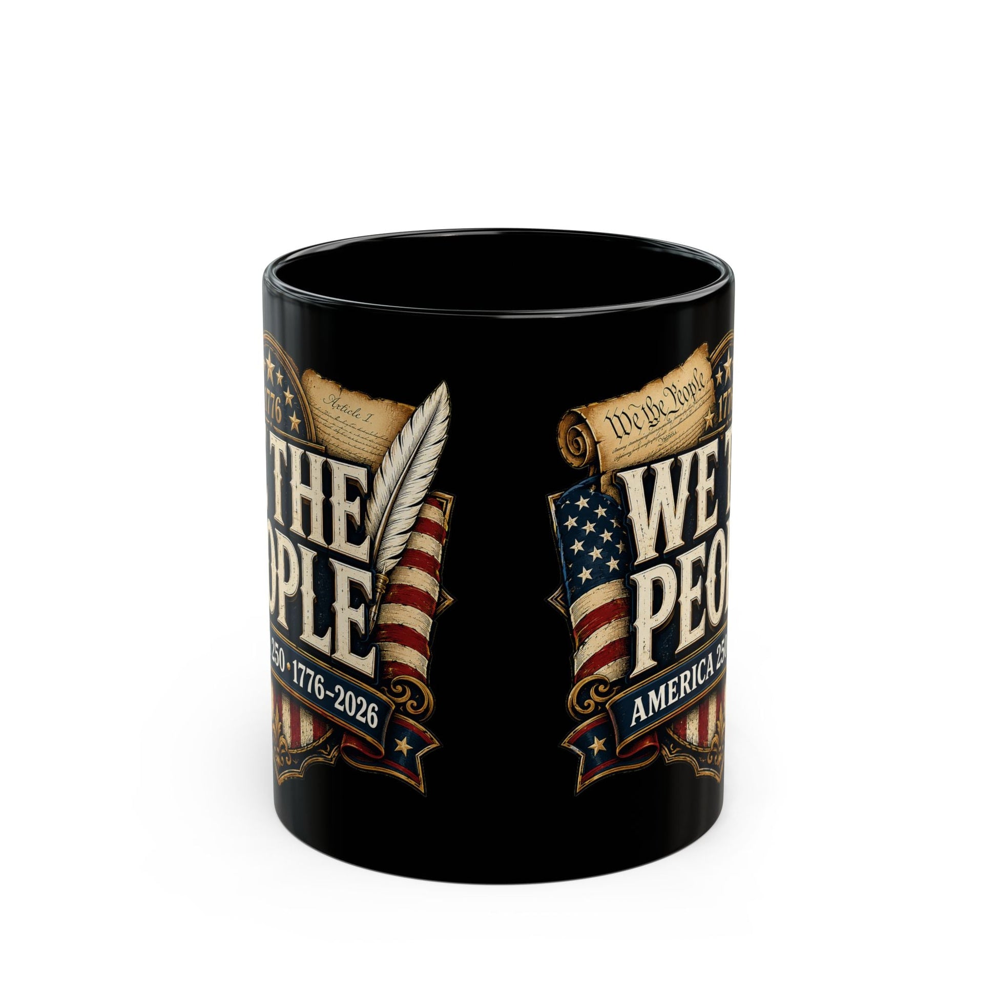 We The People Patriotic Coffee Mug – 1776–2026 American Anniversary Black Ceramic Cup - PatriotDepot.com