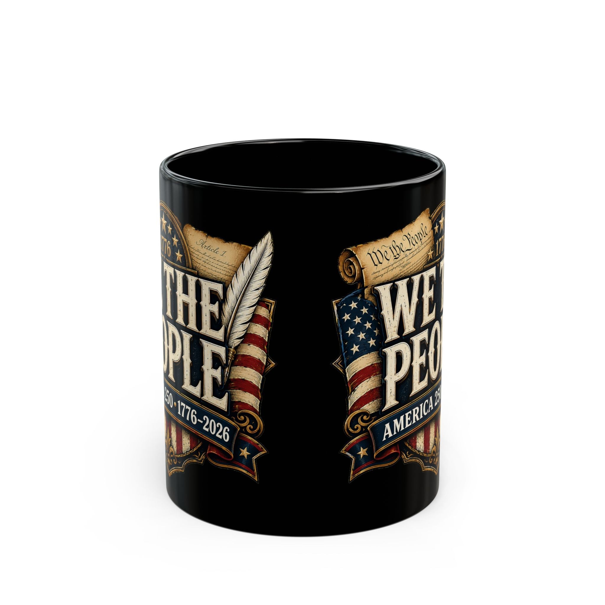 We The People Patriotic Coffee Mug – 1776–2026 American Anniversary Black Ceramic Cup - PatriotDepot.com