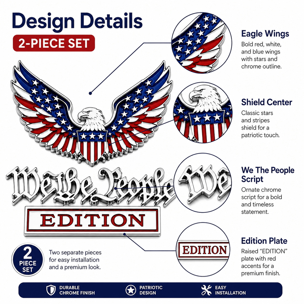We the People Patriotic Eagle Auto Emblem Set (2-Piece) - PatriotDepot.com