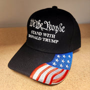 We the People Stand with Trump (w/flag bill) Embroidered Hat (Black) - PatriotDepot.com