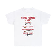 Why Do You Need A Gun? T-Shirt - PatriotDepot.com