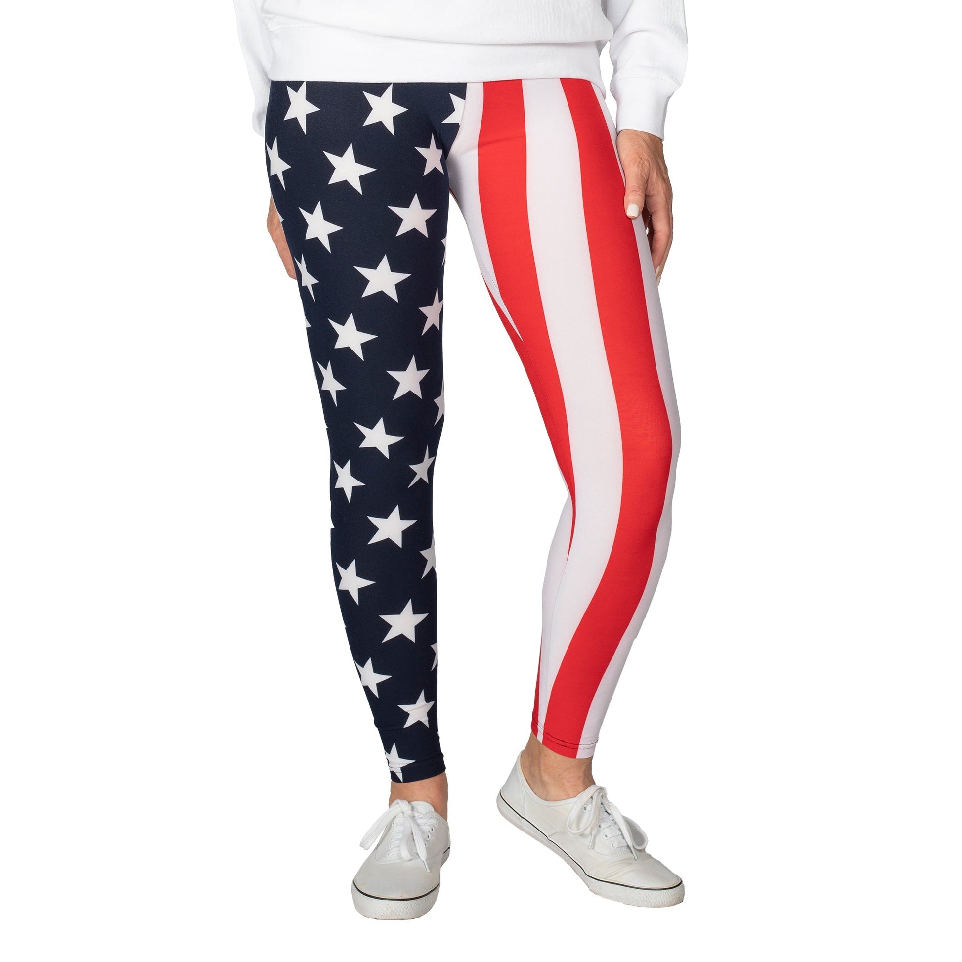 Women's American Flag Patriotic Leggings with Wristband - PatriotDepot.com