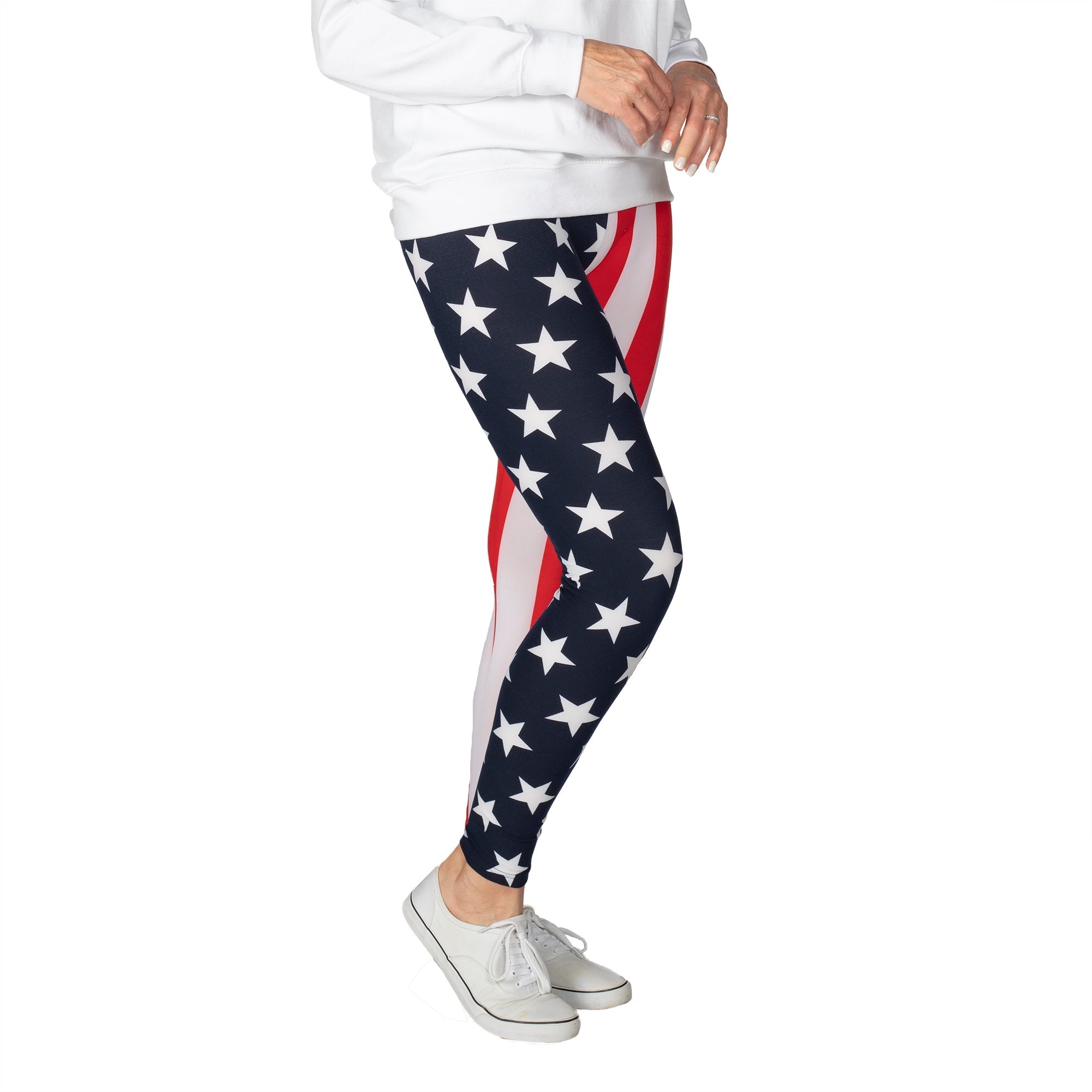 Women's American Flag Patriotic Leggings with Wristband - PatriotDepot.com