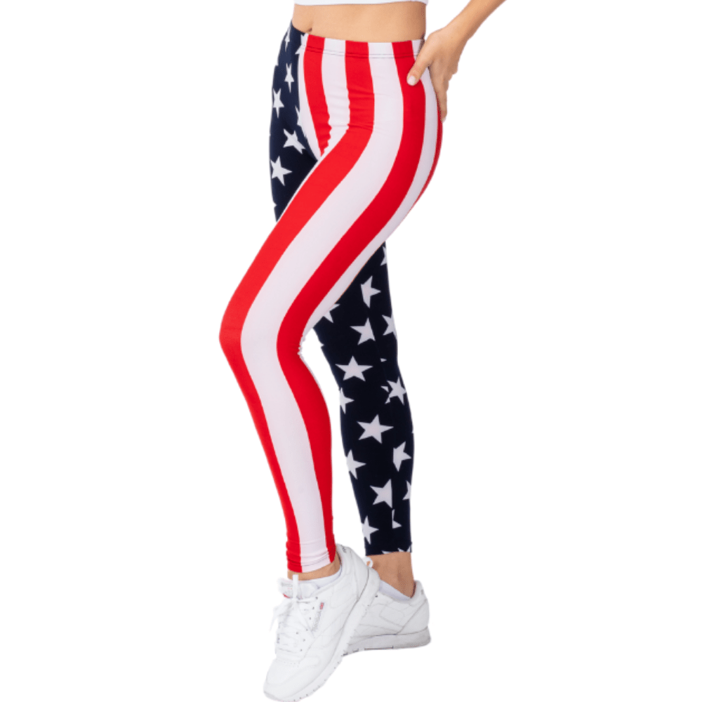 Women's American Flag Patriotic Leggings with Wristband - PatriotDepot.com
