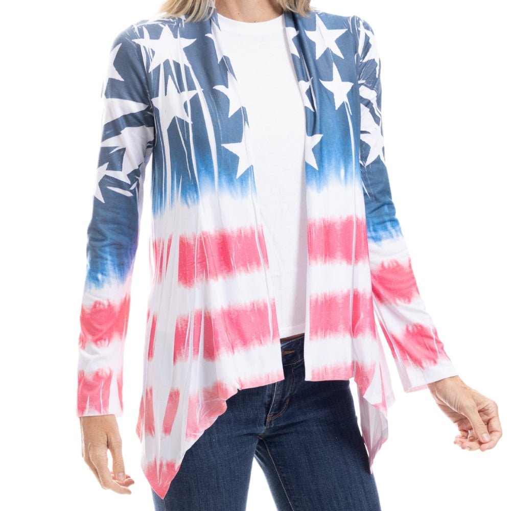 Women's Patriotic Stars and Stripes Cardigan - Made in USA Tie - Dye Jacket - PatriotDepot.com