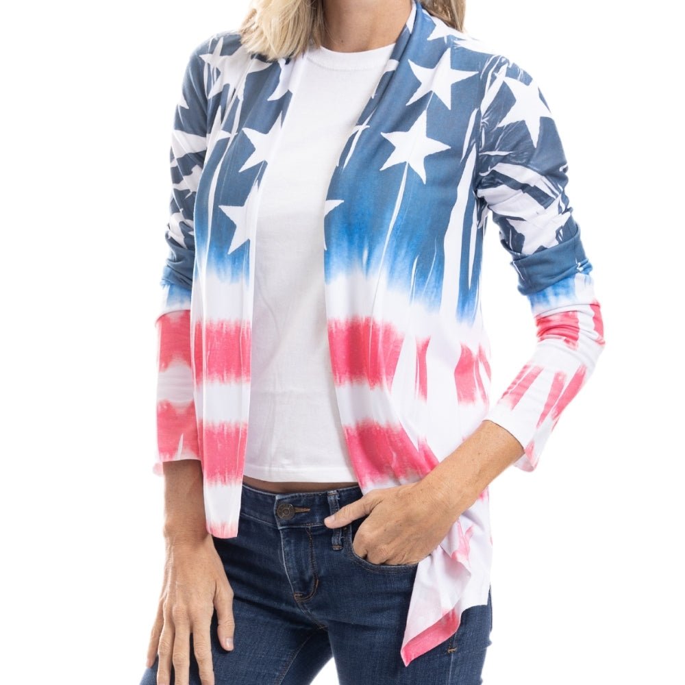 Women's Patriotic Stars and Stripes Cardigan - Made in USA Tie - Dye Jacket - PatriotDepot.com