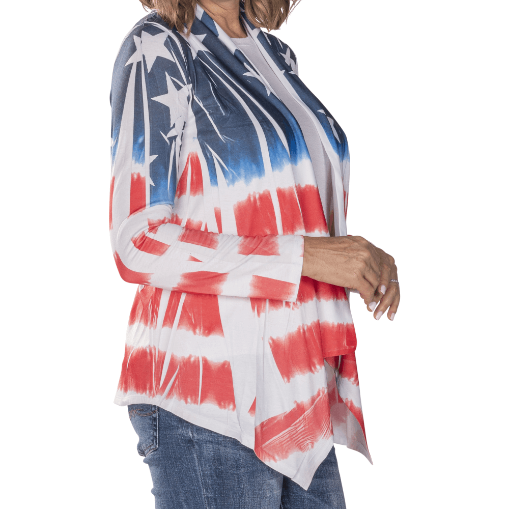 Women's Patriotic Stars and Stripes Cardigan - Made in USA Tie - Dye Jacket - PatriotDepot.com