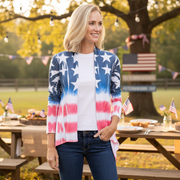 Women's Patriotic Stars and Stripes Cardigan - Made in USA Tie - Dye Jacket - PatriotDepot.com