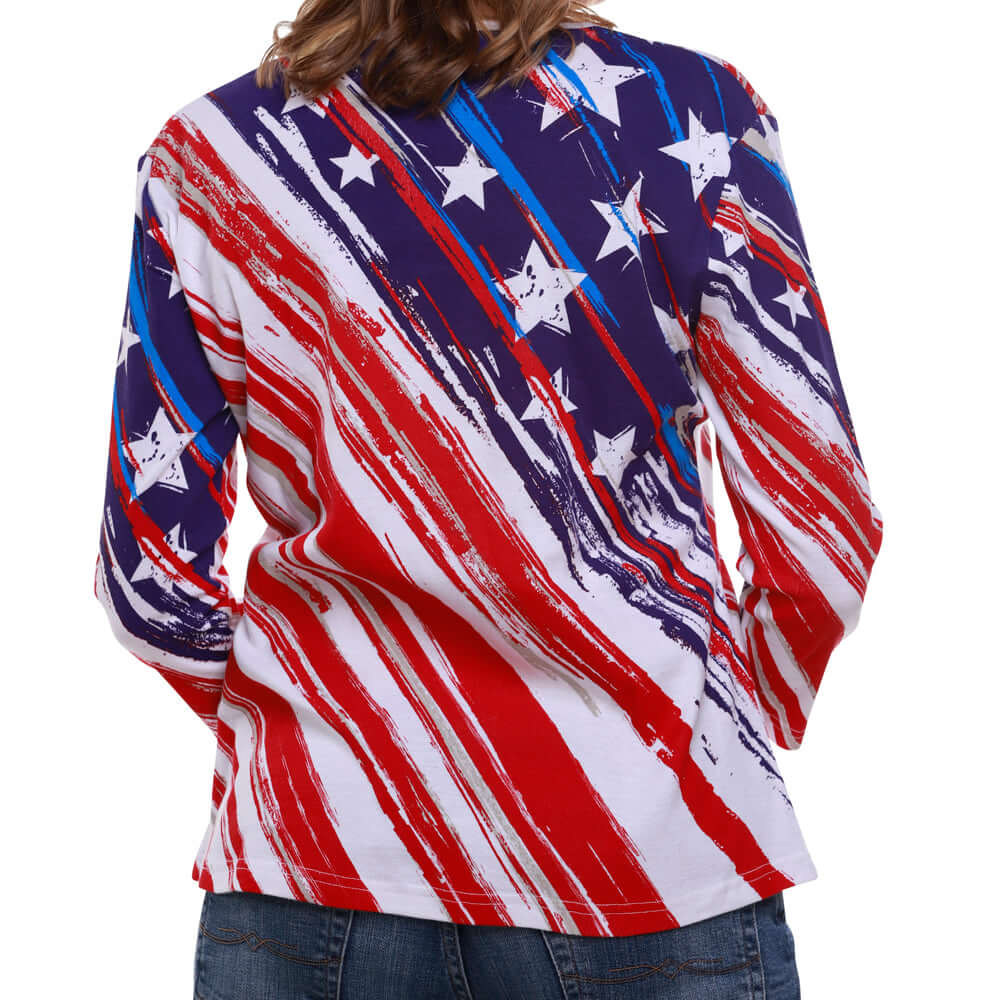 Women's Stars and Stripes American Flag 3/4 Sleeve Top (100% Cotton) - PatriotDepot.com
