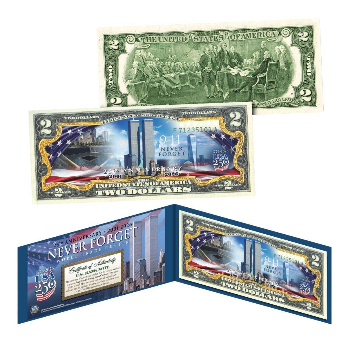 World Trade Center 9/11 25th Anniversary Colorized $2 Bill – Genuine U.S. Legal Tender – America 250 Edition (2001–2026) - PatriotDepot.com