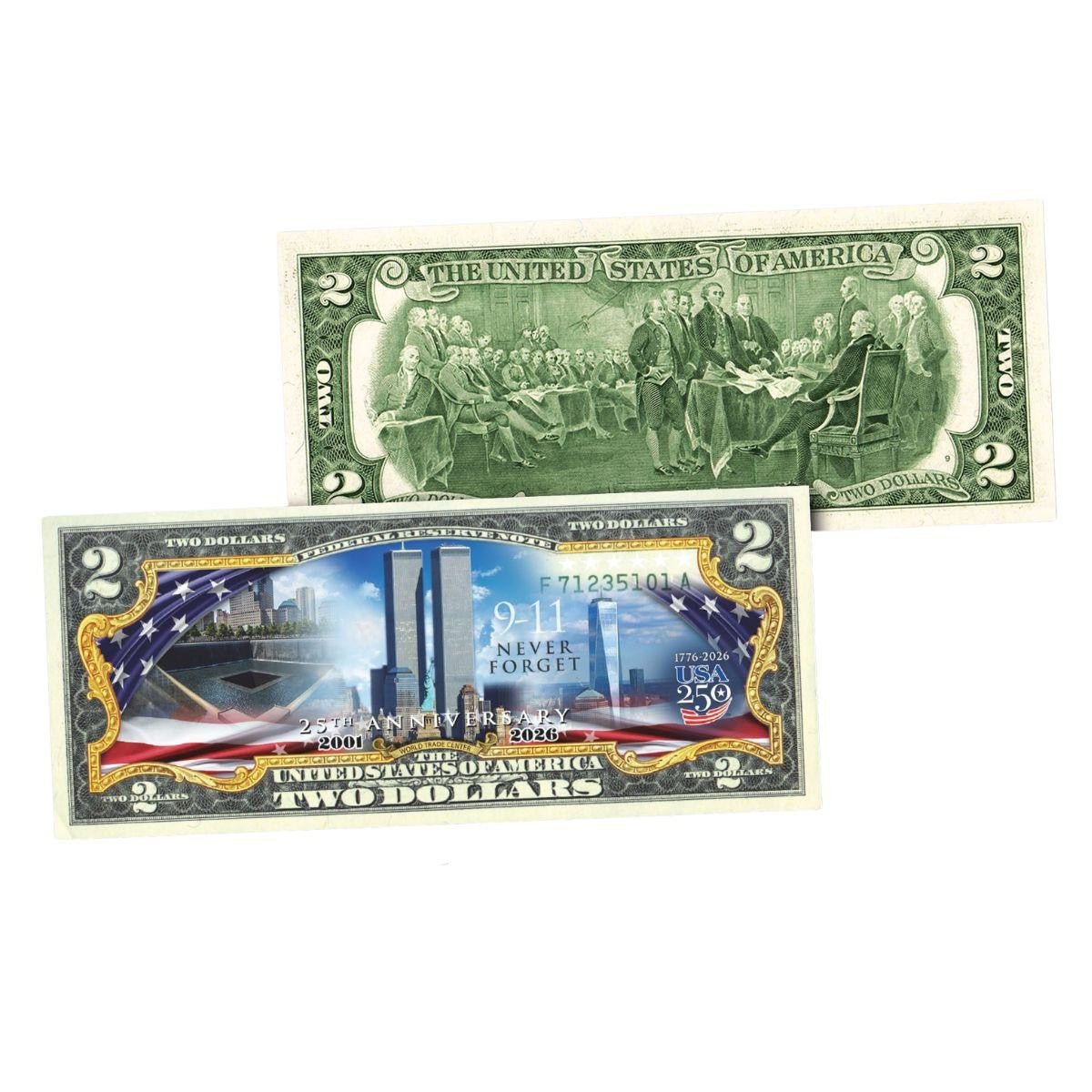 World Trade Center 9/11 25th Anniversary Colorized $2 Bill – Genuine U.S. Legal Tender – America 250 Edition (2001–2026) - PatriotDepot.com