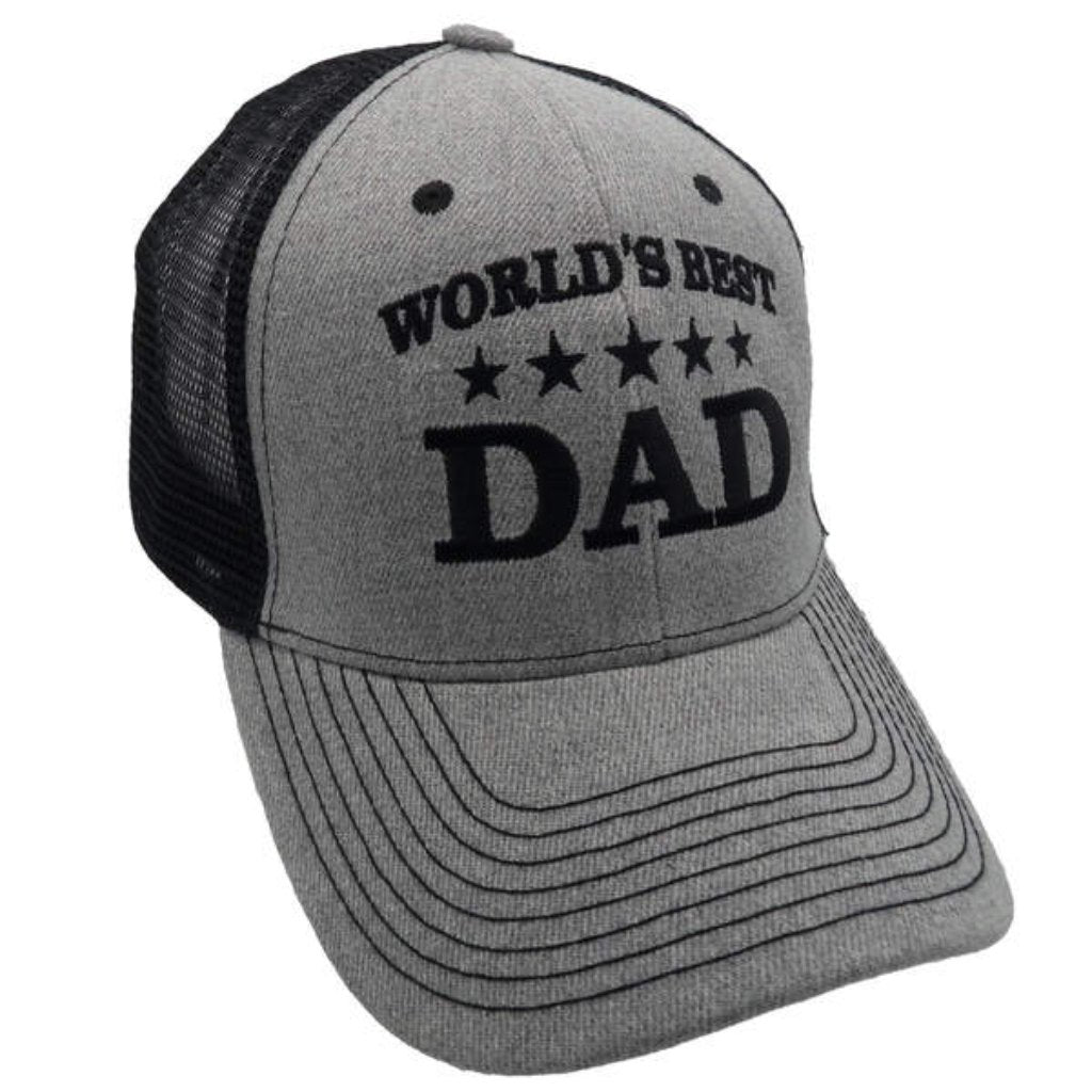 World's Best Dad Custom Embroidered Trucker - Style Hat (Grey/Black) - PatriotDepot.com
