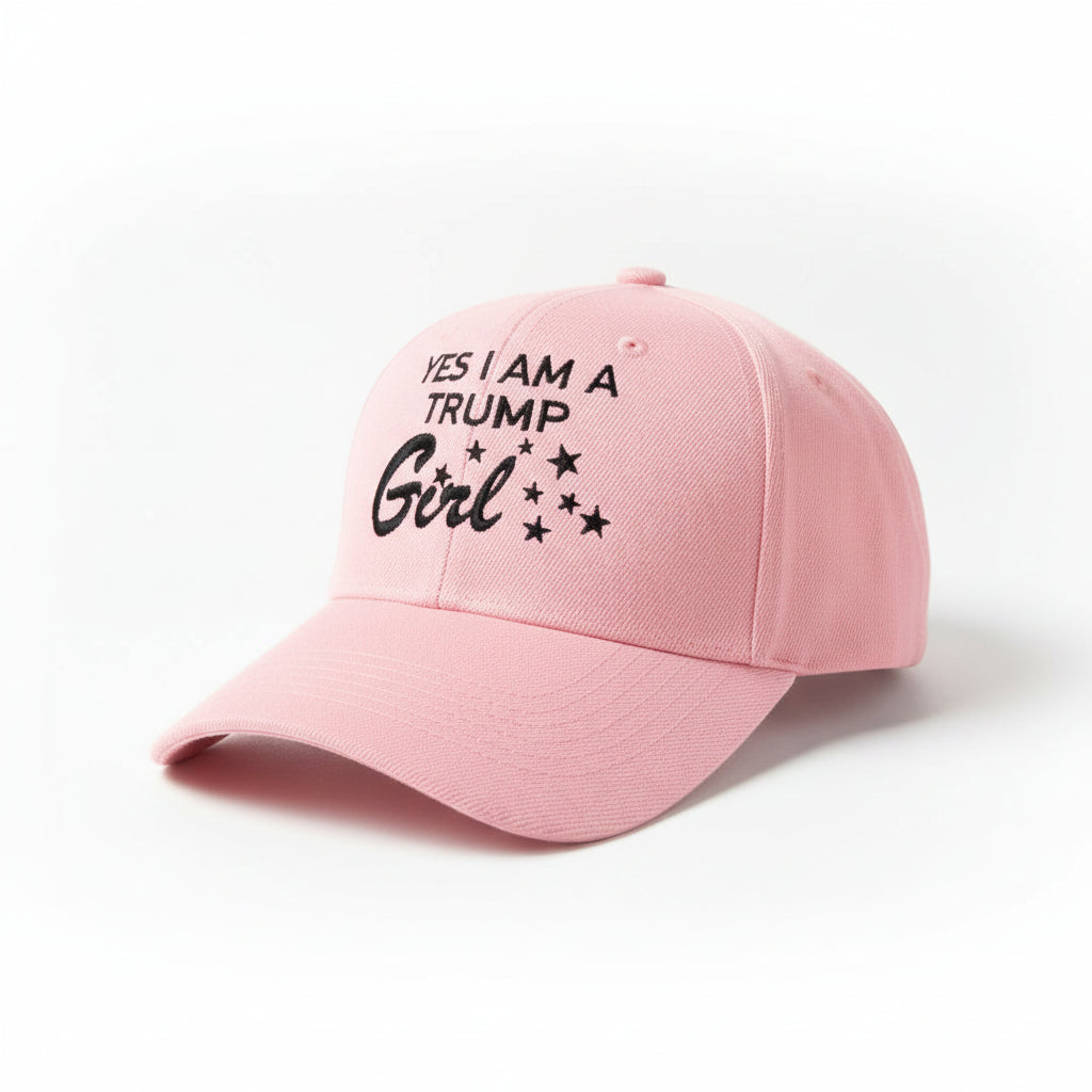 Yes! I Am A Trump Girl Embroidered Hat (Pink) - PatriotDepot.com
