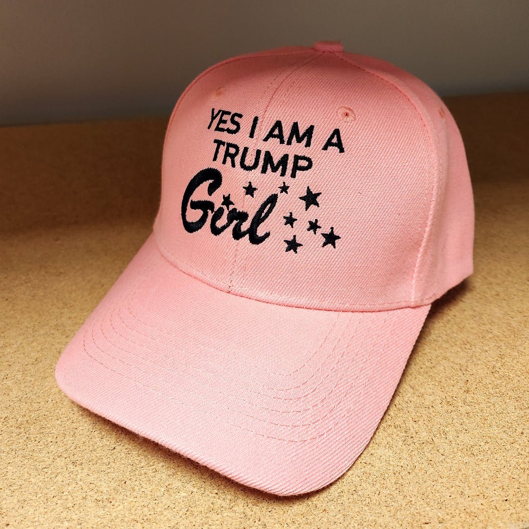 Yes! I Am A Trump Girl Embroidered Hat (Pink) - PatriotDepot.com